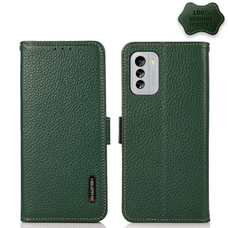 For Nokia G60 5G KHAZNEH Side-Magnetic Litchi Genuine Leather RFID Phone Case(Green) Eurekaonline