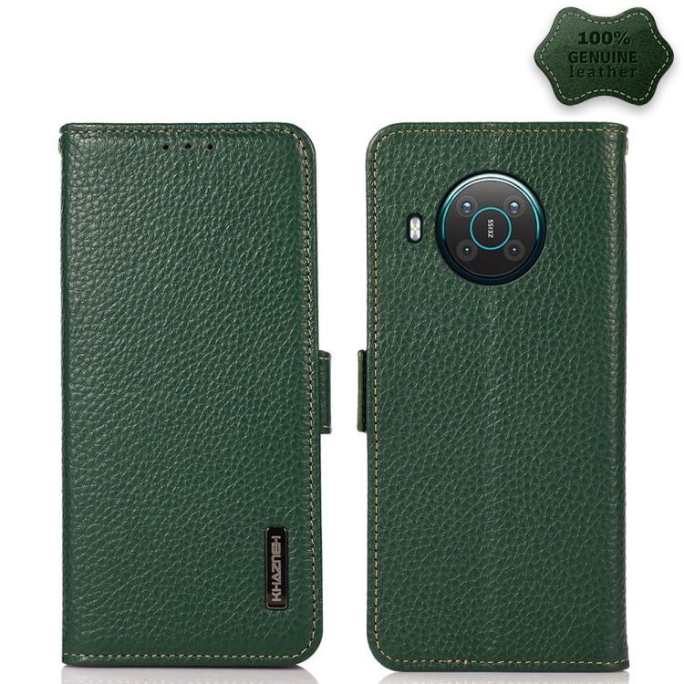 For Nokia X10 / X20 KHAZNEH Side-Magnetic Litchi Genuine Leather RFID Phone Case(Green) Eurekaonline