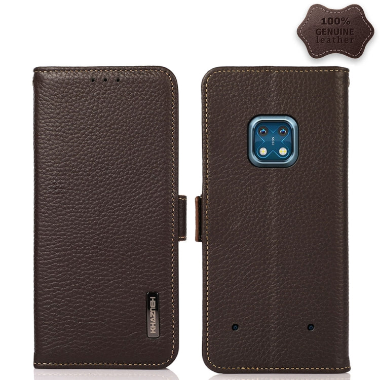 For Nokia XR20 KHAZNEH Side-Magnetic Litchi Genuine Leather RFID Phone Case(Brown) Eurekaonline