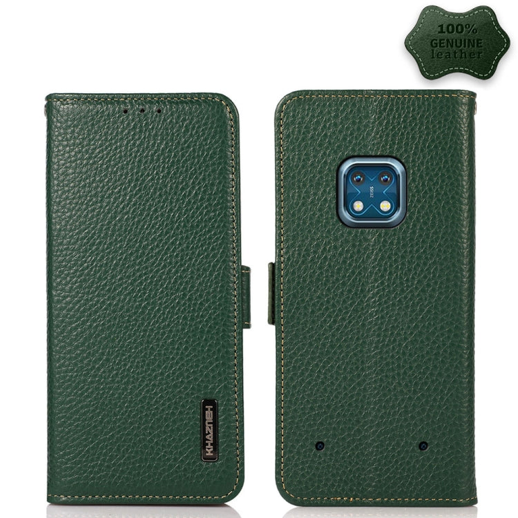 For Nokia XR20 KHAZNEH Side-Magnetic Litchi Genuine Leather RFID Phone Case(Green) Eurekaonline