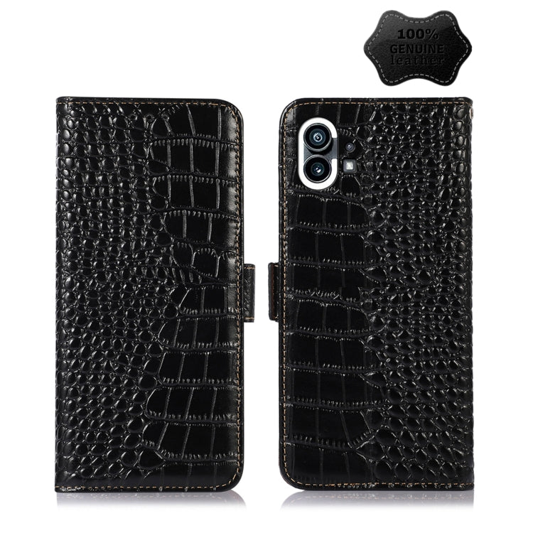 For Nothing Phone 1 Crocodile Top Layer Cowhide Leather Phone Case(Black) Eurekaonline