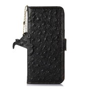 For OPPO A1 Pro 5G Ostrich Pattern Genuine Leather RFID Phone Case(Black) Eurekaonline