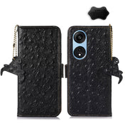 For OPPO A1 Pro 5G Ostrich Pattern Genuine Leather RFID Phone Case(Black) Eurekaonline