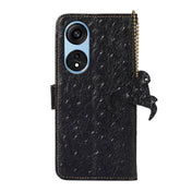 For OPPO A1 Pro 5G Ostrich Pattern Genuine Leather RFID Phone Case(Black) Eurekaonline