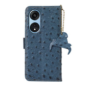 For OPPO A1 Pro 5G Ostrich Pattern Genuine Leather RFID Phone Case(Blue) Eurekaonline