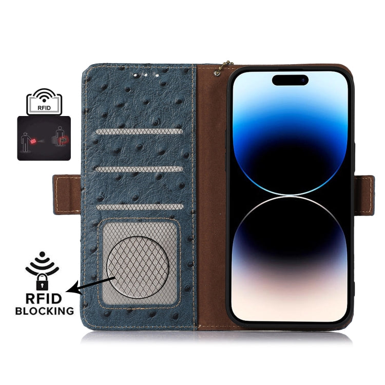 For OPPO A1 Pro 5G Ostrich Pattern Genuine Leather RFID Phone Case(Blue) Eurekaonline