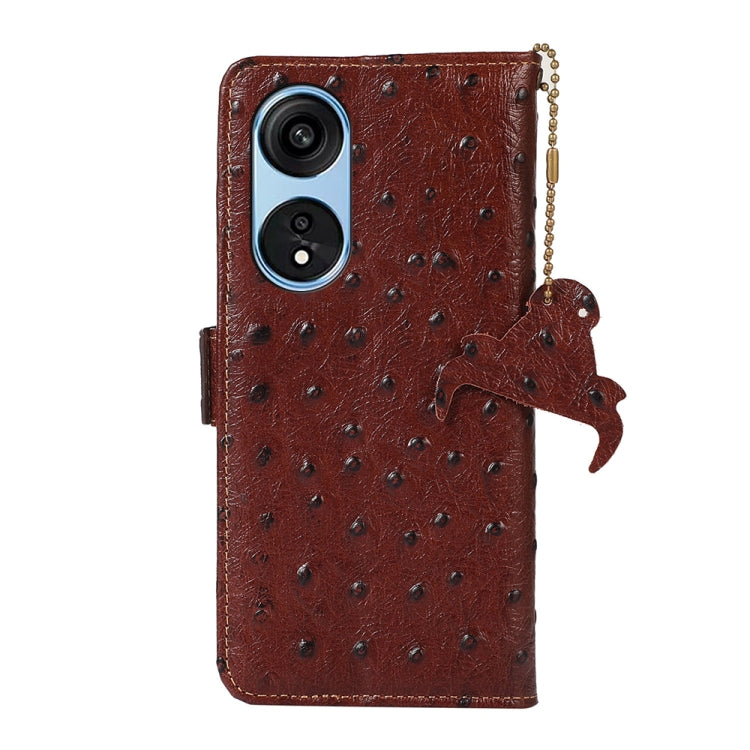 For OPPO A1 Pro 5G Ostrich Pattern Genuine Leather RFID Phone Case(Coffee) Eurekaonline