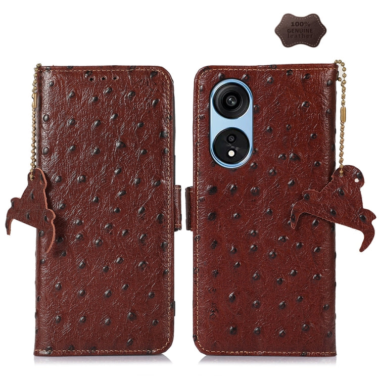 For OPPO A1 Pro 5G Ostrich Pattern Genuine Leather RFID Phone Case(Coffee) Eurekaonline