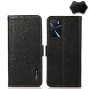 For OPPO A16 KHAZNEH Side-Magnetic Litchi Genuine Leather RFID Phone Case(Black) Eurekaonline