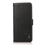 For OPPO A16 KHAZNEH Side-Magnetic Litchi Genuine Leather RFID Phone Case(Black) Eurekaonline