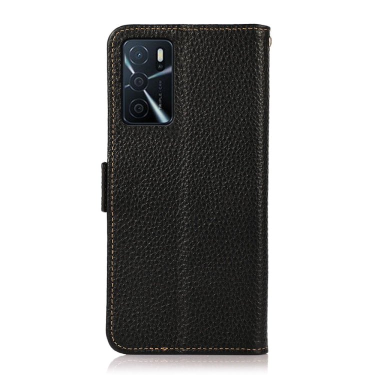 For OPPO A16 KHAZNEH Side-Magnetic Litchi Genuine Leather RFID Phone Case(Black) Eurekaonline