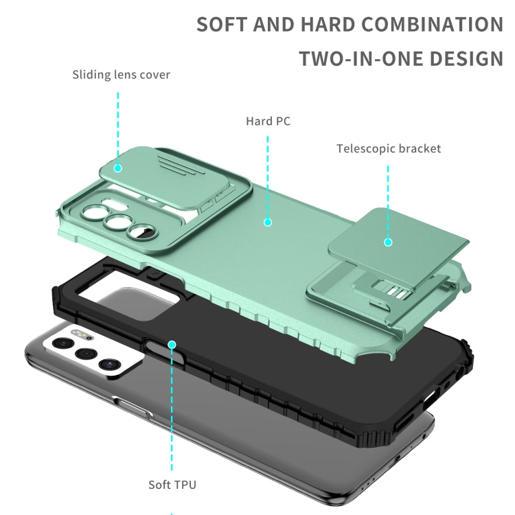 For OPPO A16 Stereoscopic Holder Sliding Camshield Phone Case(Light Blue) Eurekaonline