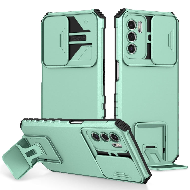 For OPPO A16 Stereoscopic Holder Sliding Camshield Phone Case(Light Blue) Eurekaonline