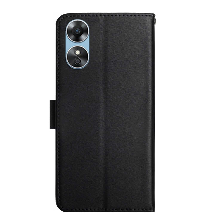 For OPPO A17 Genuine Leather Fingerprint-proof Flip Phone Case(Black) Eurekaonline