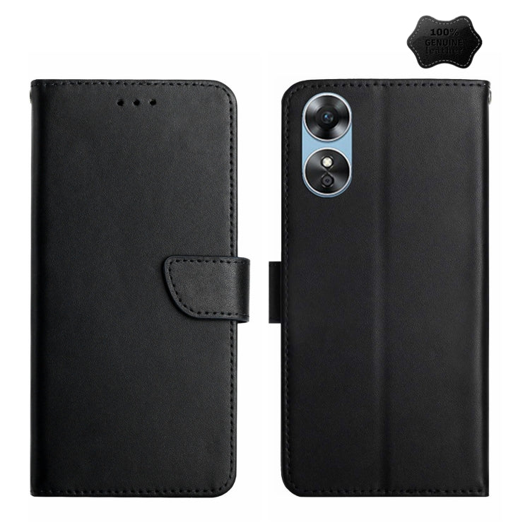 For OPPO A17 Genuine Leather Fingerprint-proof Flip Phone Case(Black) Eurekaonline