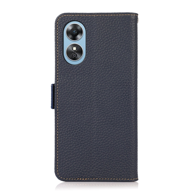 For OPPO A17 KHAZNEH Side-Magnetic Litchi Genuine Leather RFID Phone Case(Blue) Eurekaonline