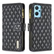 For OPPO A36 4G / A96 4G / A76 4G / Realme 9i / K10 4G Diamond Lattice Zipper Wallet Leather Flip Phone Case(Black) Eurekaonline