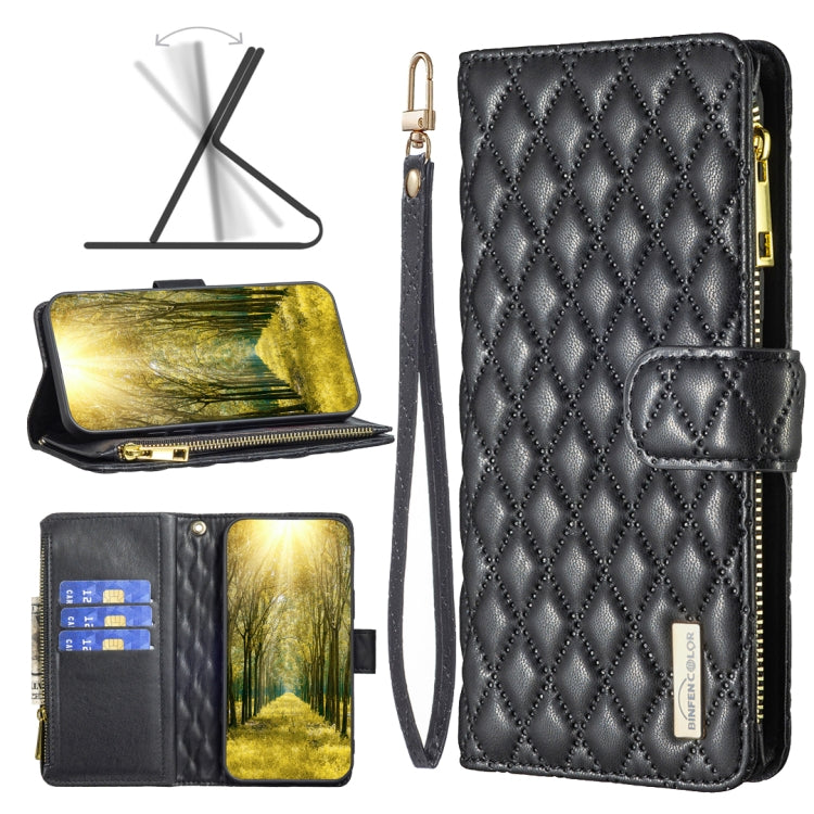  K10 4G Diamond Lattice Zipper Wallet Leather Flip Phone Case(Black) Eurekaonline