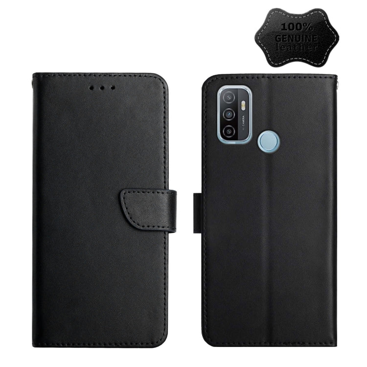 For OPPO A53 Genuine Leather Fingerprint-proof Horizontal Flip Phone Case(Black) Eurekaonline