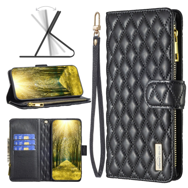  A16 Diamond Lattice Zipper Wallet Leather Flip Phone Case(Black) Eurekaonline