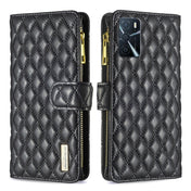 For OPPO A54 4G / A55 5G / A16 Diamond Lattice Zipper Wallet Leather Flip Phone Case(Black) Eurekaonline