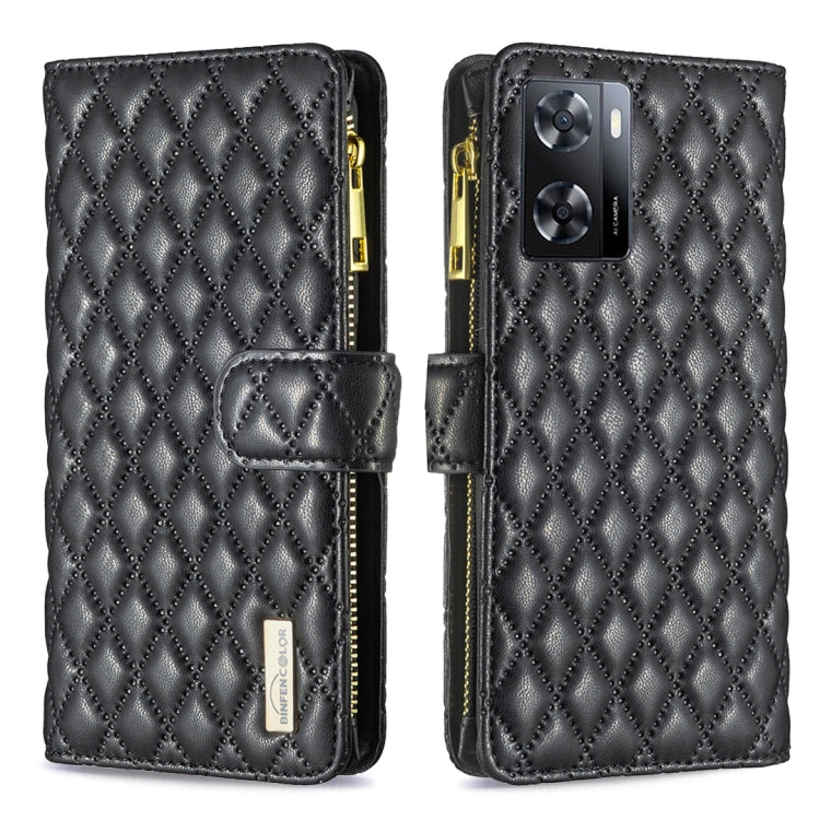 For OPPO A57 4G Diamond Lattice Zipper Wallet Leather Flip Phone Case(Black) Eurekaonline