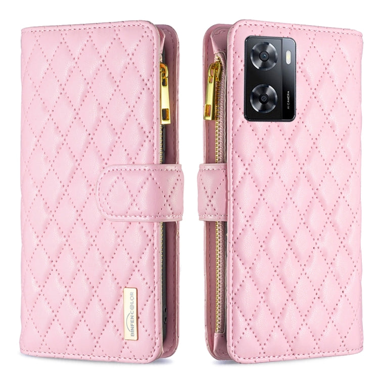 For OPPO A57 4G Diamond Lattice Zipper Wallet Leather Flip Phone Case(Pink) Eurekaonline