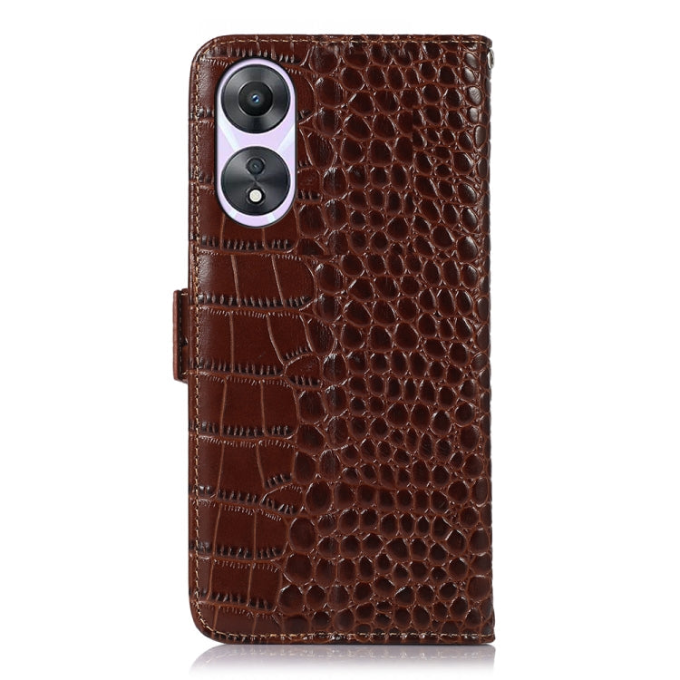 For OPPO A58 Crocodile Top Layer Cowhide Leather Phone Case(Brown) Eurekaonline