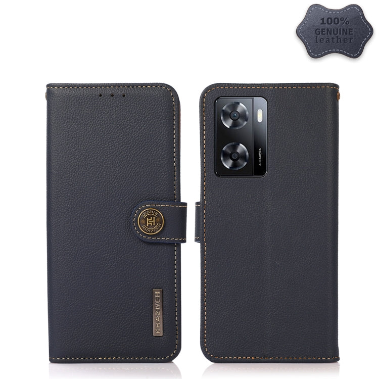 A57 4G KHAZNEH Custer Genuine Leather RFID Phone Case(Blue) Eurekaonline