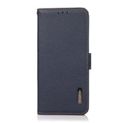 For OPPO A77 4G JP Version/A57 4G KHAZNEH Side-Magnetic Litchi Genuine Leather RFID Phone Case(Blue) Eurekaonline