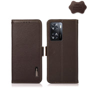 For OPPO A77 4G JP Version/A57 4G KHAZNEH Side-Magnetic Litchi Genuine Leather RFID Phone Case(Brown) Eurekaonline