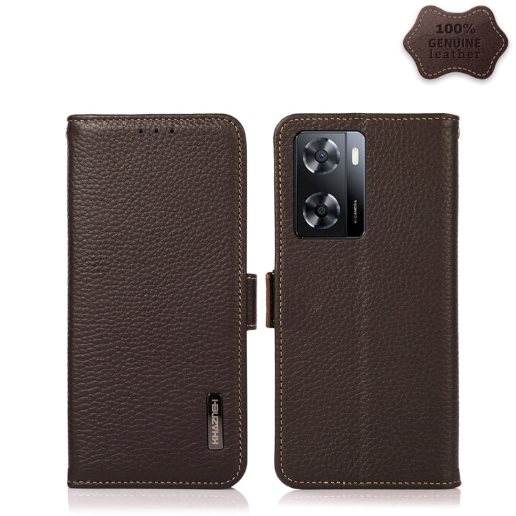 A57 4G KHAZNEH Side-Magnetic Litchi Genuine Leather RFID Phone Case(Brown) Eurekaonline