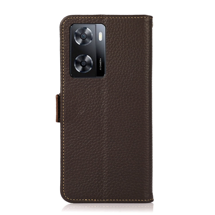 For OPPO A77 4G JP Version/A57 4G KHAZNEH Side-Magnetic Litchi Genuine Leather RFID Phone Case(Brown) Eurekaonline
