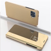 For OPPO A93/Reno4 Lite/F17 Pro/Reno 4F Plated Mirror Horizontal Flip Leather Case with Holder(Gold) Eurekaonline