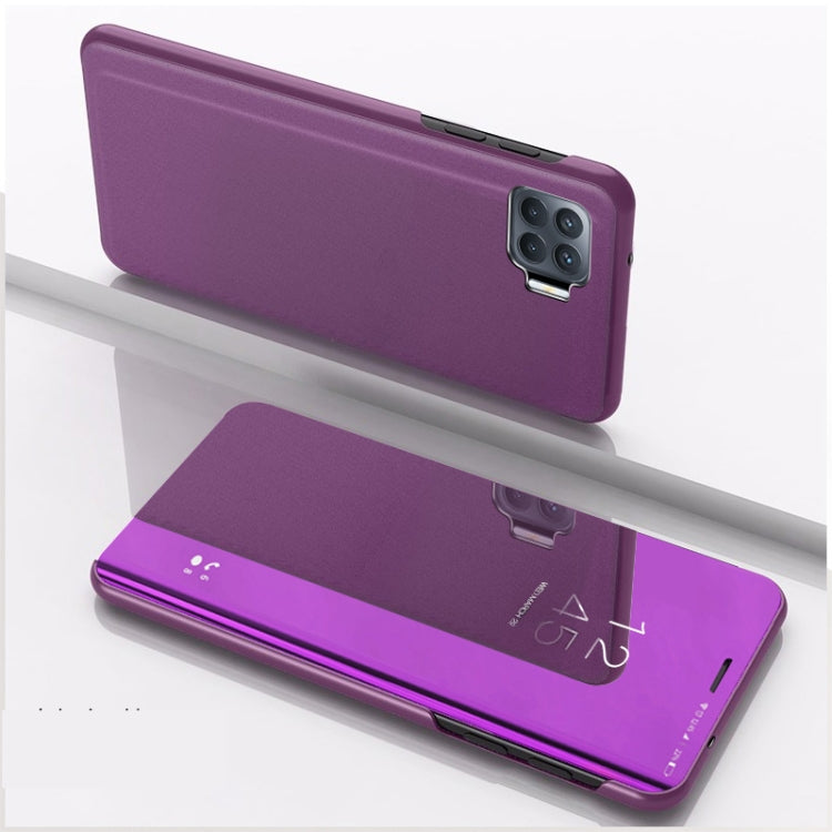 Reno 4F Plated Mirror Horizontal Flip Leather Case with Holder(Purple) Eurekaonline