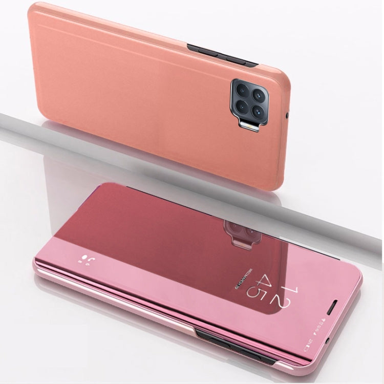 For OPPO A93/Reno4 Lite/F17 Pro/Reno 4F Plated Mirror Horizontal Flip Leather Case with Holder(Rose Gold) Eurekaonline