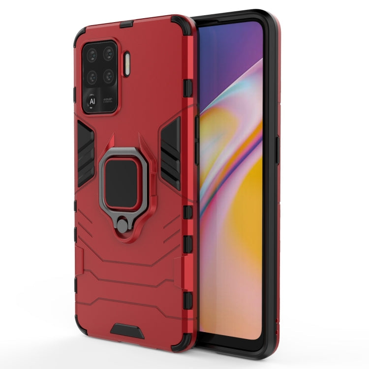 For OPPO A94 Shockproof PC + TPU Protective Case with Magnetic Ring Holder(Red) Eurekaonline