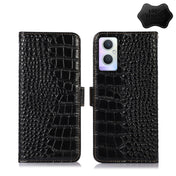 For OPPO A96 5G CN Version / Reno7 Z 5G Crocodile Top Layer Cowhide Leather Phone Case(Black) Eurekaonline