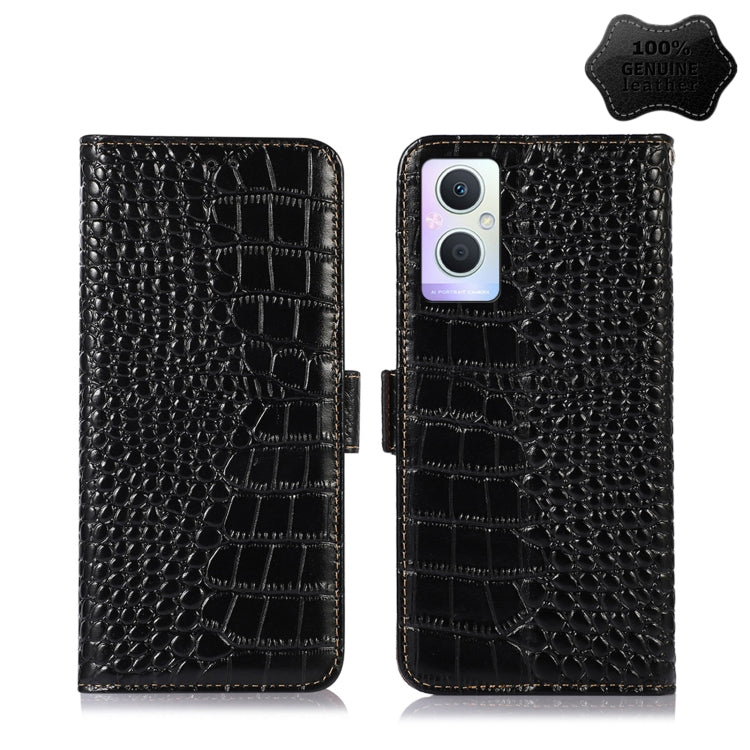  Reno7 Z 5G Crocodile Top Layer Cowhide Leather Phone Case(Black) Eurekaonline