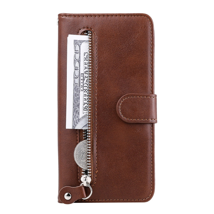 A93 Fashion Calf Texture Zipper Horizontal Flip Leather Case with Holder & Card Slots & Wallet(Brown) Eurekaonline