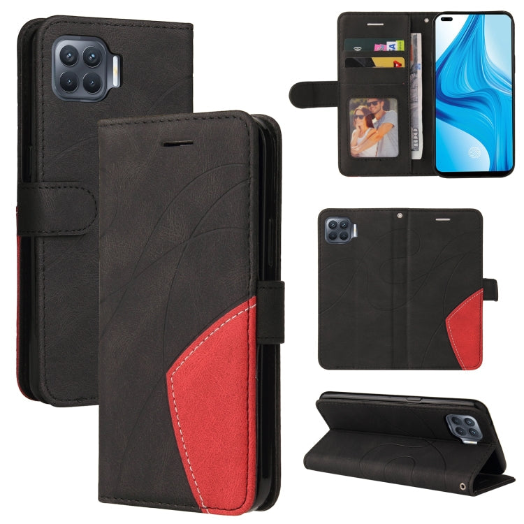  Reno4 Lite Dual-color Splicing Horizontal Flip PU Leather Case with Holder & Card Slots & Wallet(Black) Eurekaonline