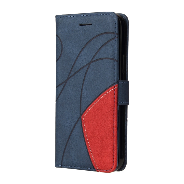  Reno4 Lite Dual-color Splicing Horizontal Flip PU Leather Case with Holder & Card Slots & Wallet(Blue) Eurekaonline