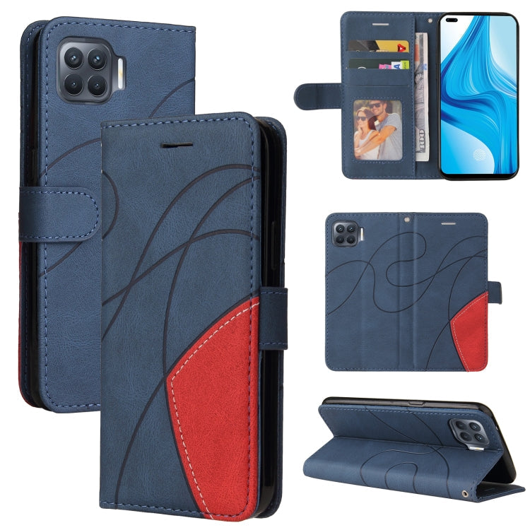 For OPPO F17 Pro / A93 / Reno4 F / Reno4 Lite Dual-color Splicing Horizontal Flip PU Leather Case with Holder & Card Slots & Wallet(Blue) Eurekaonline
