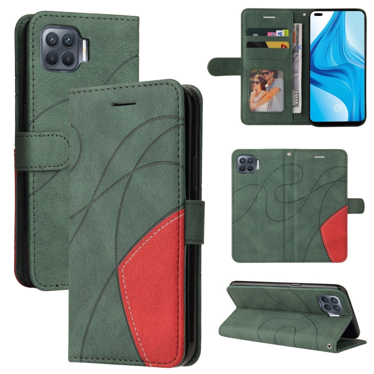  Reno4 Lite Dual-color Splicing Horizontal Flip PU Leather Case with Holder & Card Slots & Wallet(Green) Eurekaonline
