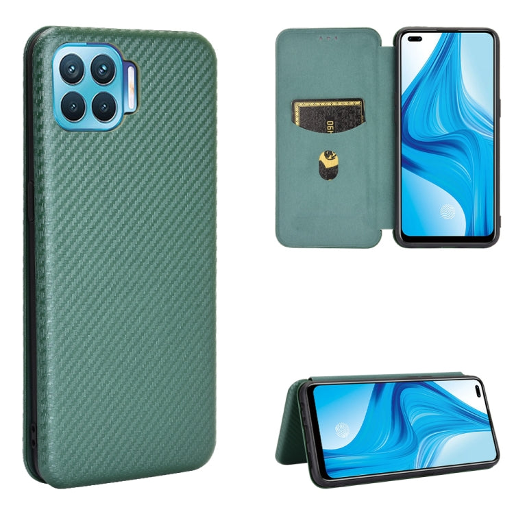  Reno4 Lite Carbon Fiber Texture Horizontal Flip TPU + PC + PU Leather Case with Card Slot(Green) Eurekaonline