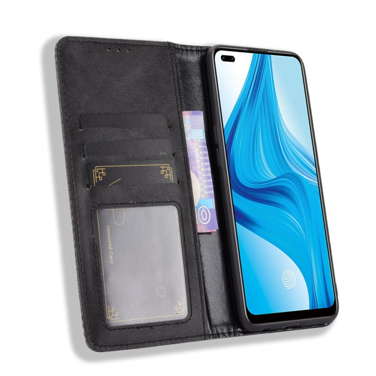 For OPPO F17 Pro / A93 / Reno4 Lite Magnetic Buckle Retro Crazy Horse Texture Horizontal Flip Leather Case with Holder & Card Slots & Photo Frame(Black) Eurekaonline