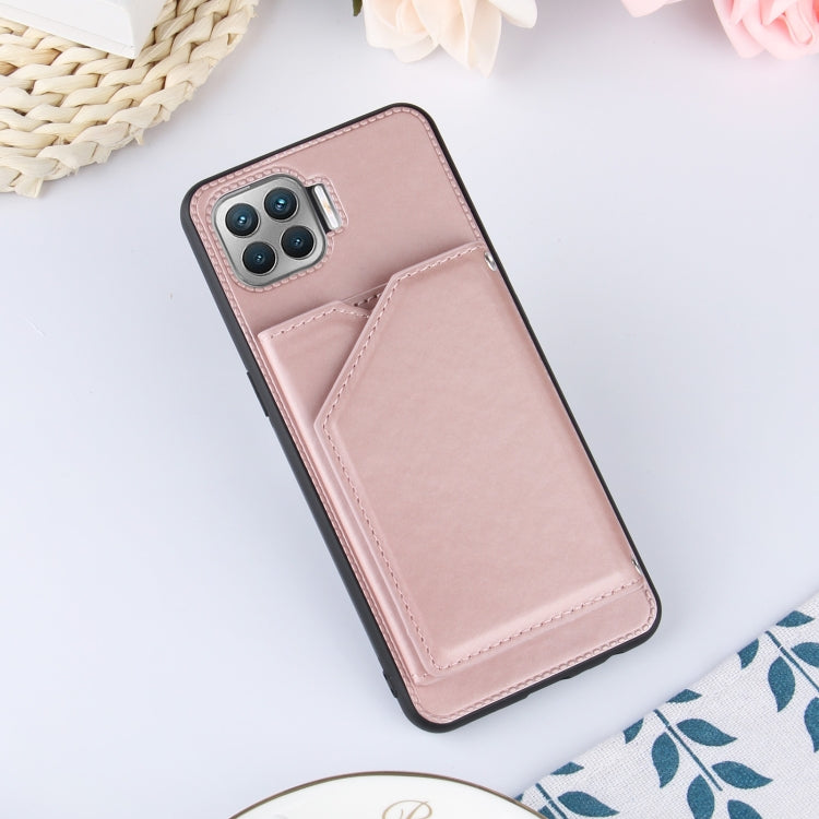 For OPPO F17 Pro & A93 Skin Feel PU + TPU + PC Back Cover Shockproof Case with Card Slots & Holder & Photo Frame(Rose Gold) Eurekaonline