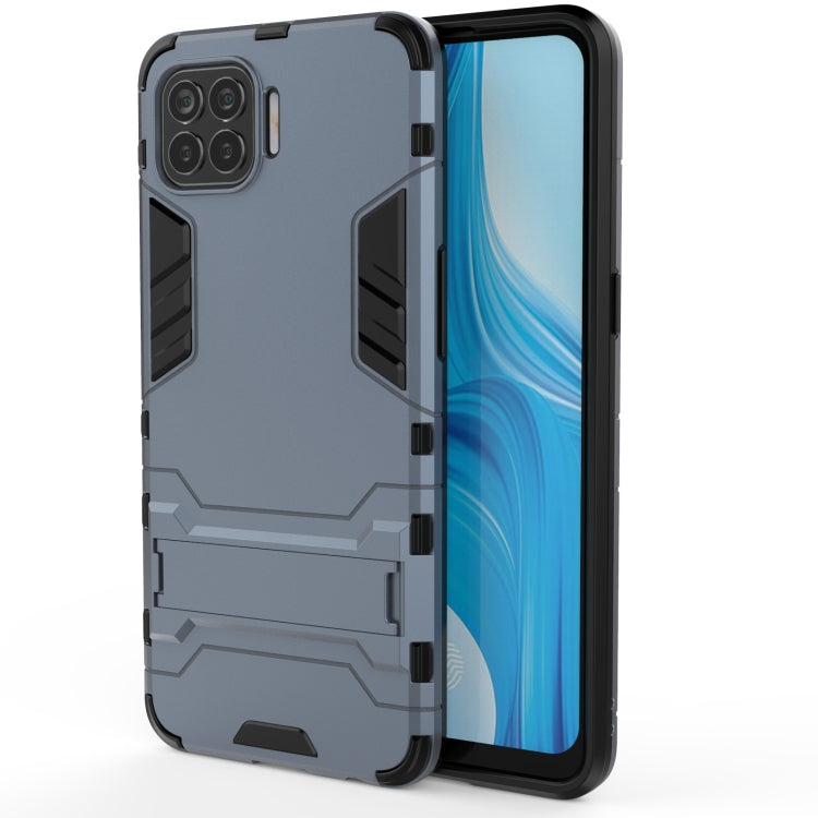 For OPPO F17 Pro PC + TPU Shockproof Protective Case with Holder(Navy Blue) Eurekaonline