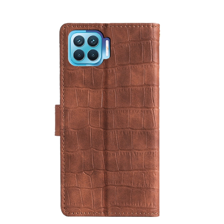 For OPPO F17 Pro Skin Feel Crocodile Texture Magnetic Clasp Horizontal Flip PU Leather Case with Holder & Card Slots & Wallet(Brown) Eurekaonline
