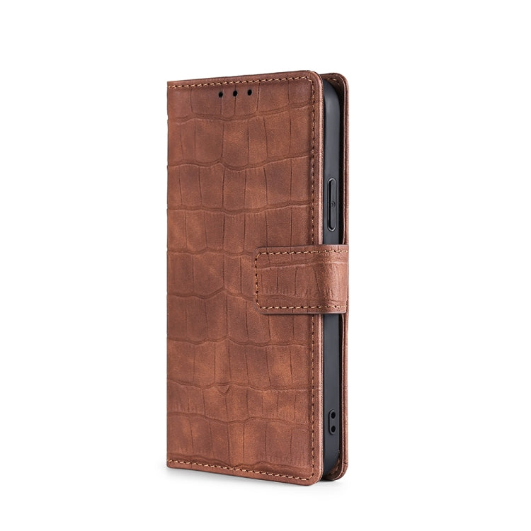 For OPPO F17 Pro Skin Feel Crocodile Texture Magnetic Clasp Horizontal Flip PU Leather Case with Holder & Card Slots & Wallet(Brown) Eurekaonline